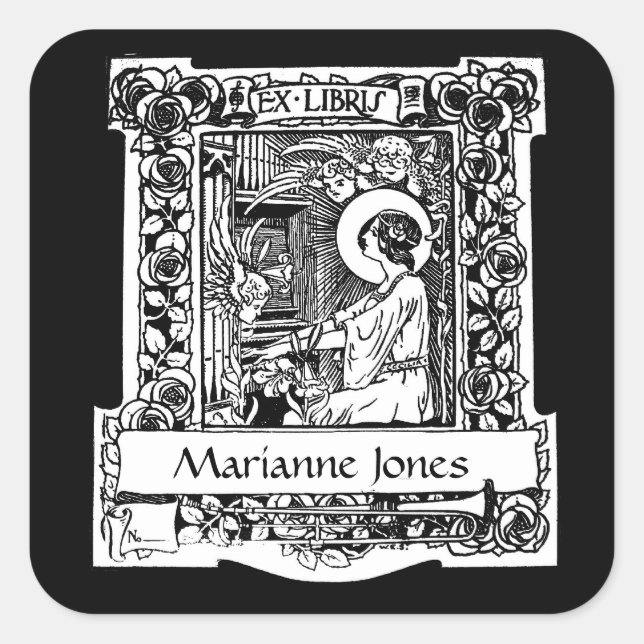 Adesivo Quadrado Nouveau Ex-Libris Bookplate (Frente)