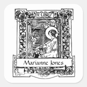 Adesivo Quadrado Nouveau Ex-Libris Bookplate