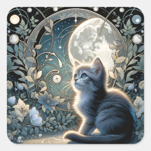 Adesivo Quadrado Nouveau Kitten, Arte Lunar Blossom