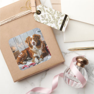 Adesivo Quadrado Nova Escócia Duck Toller Cachorro Festivo