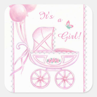 Adesivo Quadrado Nova Garota-Bebê Pintada Pink Buggy e Balões
