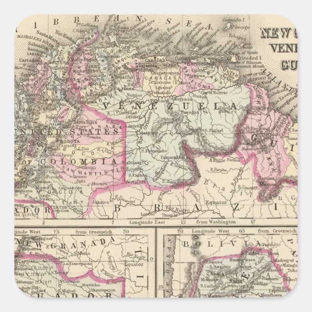 Adesivo Quadrado Nova Granada, Venezuela, Guiana (Frente)