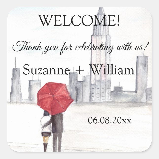 Adesivo Quadrado NOVA IORQUE skyline favorece casamentos (Frente)