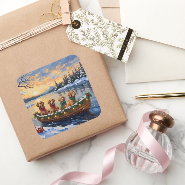 Adesivo Quadrado Nova Scotia Duck Tolling Retriever Christmas Boat  (Presentear)