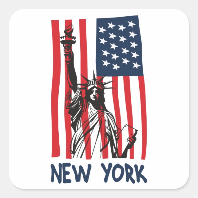 Adesivo Quadrado Nova York Estátua da Liberdade dos EUA Bandeira (Frente)