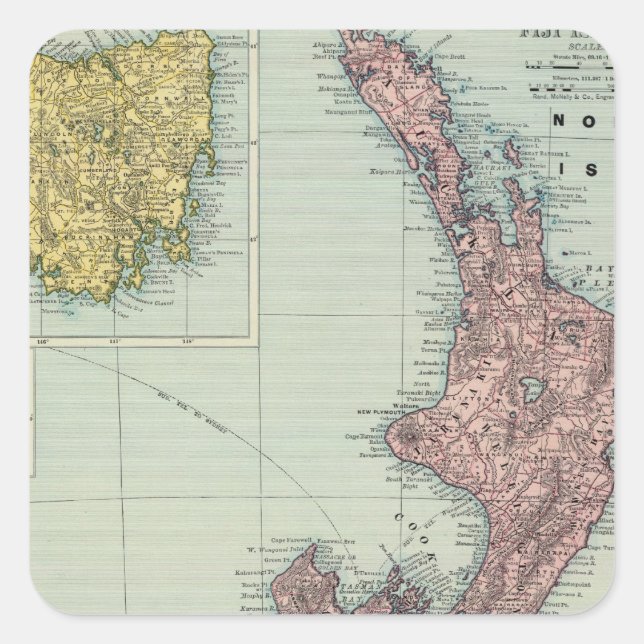 Adesivo Quadrado Nova Zelândia, Tasmânia, Fiji (Frente)