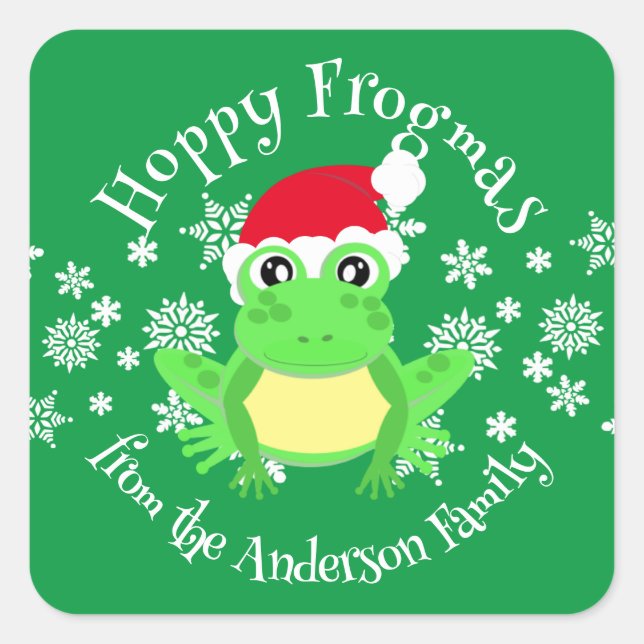 Adesivo Quadrado Novel de Cartografia de Natal Santa Hat, Sapo Verd (Frente)