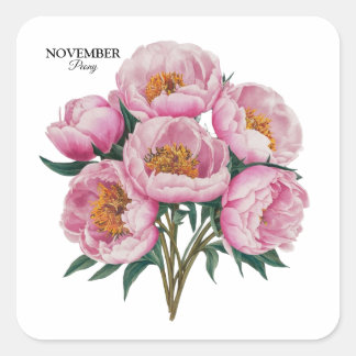 Adesivo Quadrado Novembro Peony Bloom - Presente de Aniversário Per