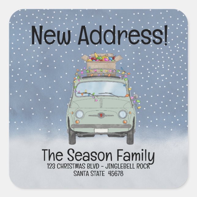 Adesivo Quadrado Novo Endereço Fiat 500 com Luzes (Frente)