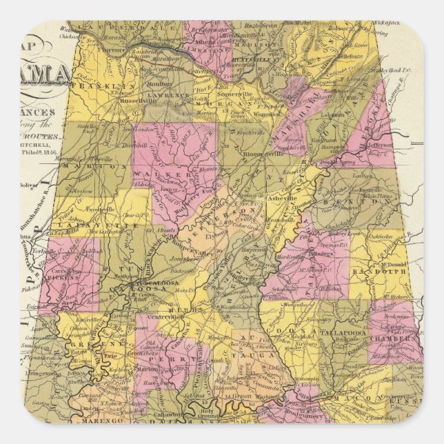 Adesivo Quadrado Novo Mapa Do Alabama (Frente)