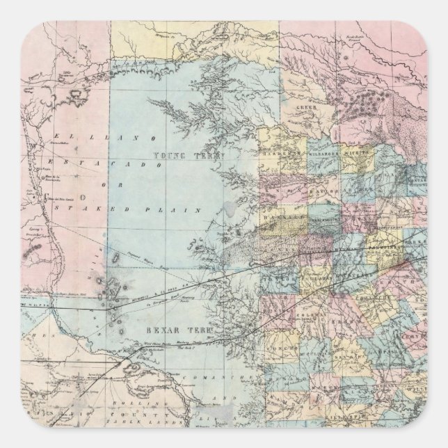 Adesivo Quadrado Novo mapa do estado do Texas de Richardson (Frente)