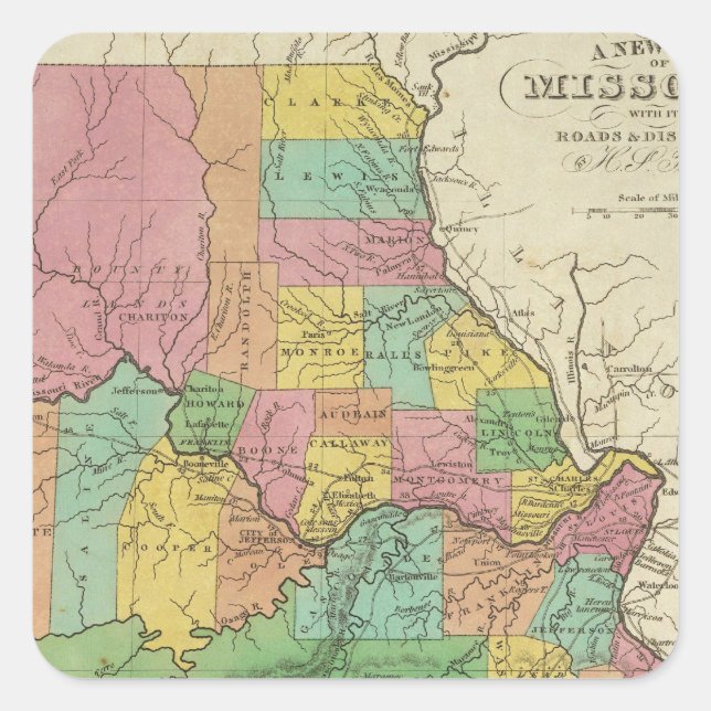Adesivo Quadrado Novo Mapa Do Missouri (Frente)
