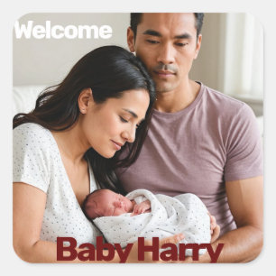 Adesivo Quadrado novo menino bebê bebê anúncio de nascimento foto m