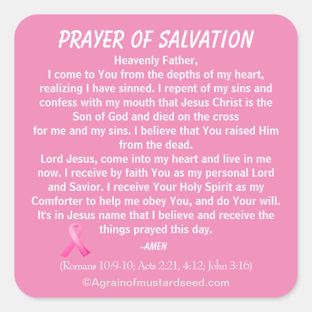 Adesivo Quadrado NOVO! PRAYER OF SALVATION Stick with Jesus (Frente)