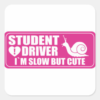 Adesivo Quadrado Novo Sinal de Aviso do Driver Estudante Rosa