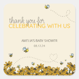 Adesivo Quadrado Novo Tema de Chá de Mamãe-Bee