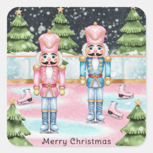 Adesivo Quadrado Nozes cor-de-rosa e azuis em pé sobre uma Rosa de 