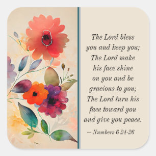 Adesivo Quadrado Numbers 6 24-26 Lord Bless You Floral Watercolor