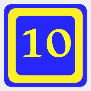 Adesivo Quadrado número 10, fundo azul, quadro amarelo