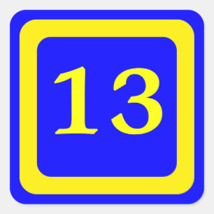 Adesivo Quadrado número 13, fundo azul, quadro amarelo