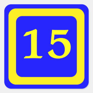 Adesivo Quadrado número 15, fundo azul, quadro amarelo