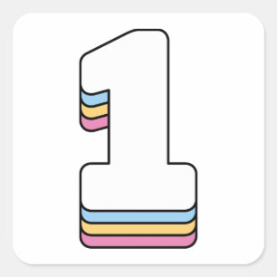Adesivo Quadrado Número 1 - Números de Aniversário do Arco-Íris