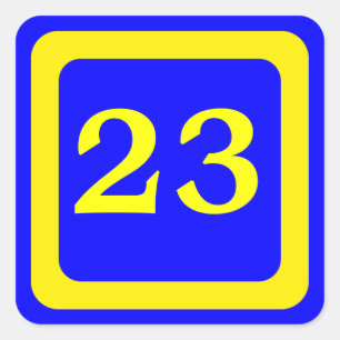 Adesivo Quadrado número 23, fundo azul, moldura amarela