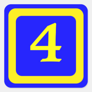 Adesivo Quadrado número 4, fundo azul, quadro amarelo