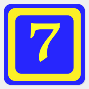 Adesivo Quadrado número 7, fundo azul, quadro amarelo