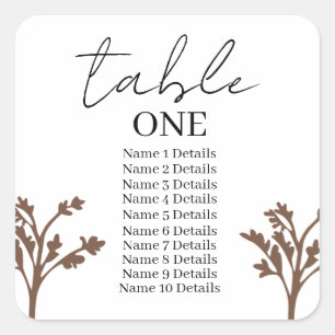 Adesivo Quadrado Número da Tabela do Gráfico de Assentos de Casamen