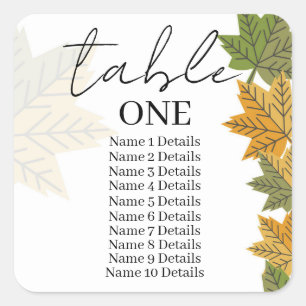 Adesivo Quadrado Número da Tabela do Gráfico de Assentos de Casamen