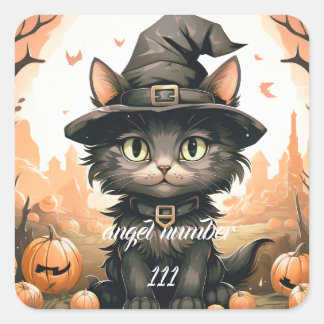 Adesivo Quadrado número de anjo personalizado Halloween Black cat
