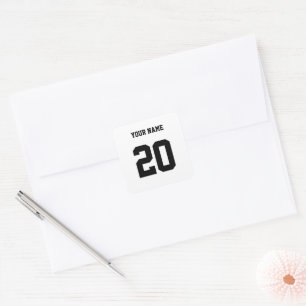 Adesivo Quadrado Número e nome personalizados preto e branco