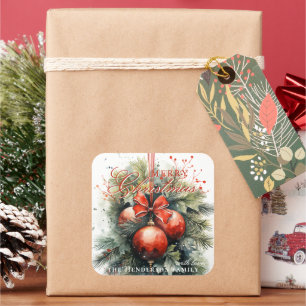Adesivo Quadrado Número Personalizado de Mistura de Natal encantado