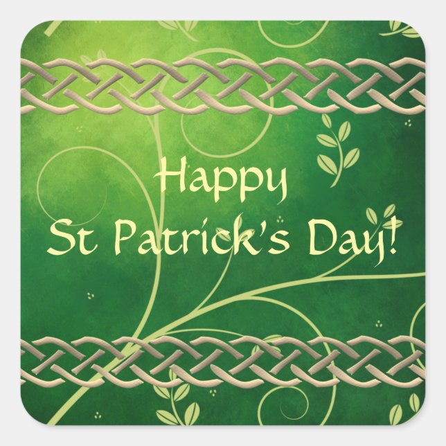 Adesivo Quadrado Números e Folhas Verde Celtas (Frente)