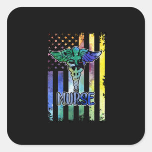 Adesivo Quadrado Nurse Gift Nurse American Flag