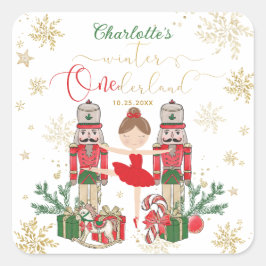Adesivo Quadrado Nutcracker Winter Onederland 1º Aniversário Vermel