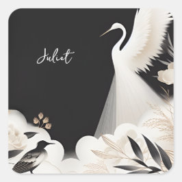 Adesivo Quadrado Nuvem de Pena Asiática do Guindaste Divertido Chá 