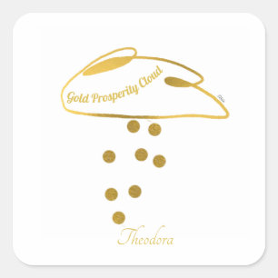 Adesivo Quadrado Nuvem Dourada de Prosperidade Engraçada