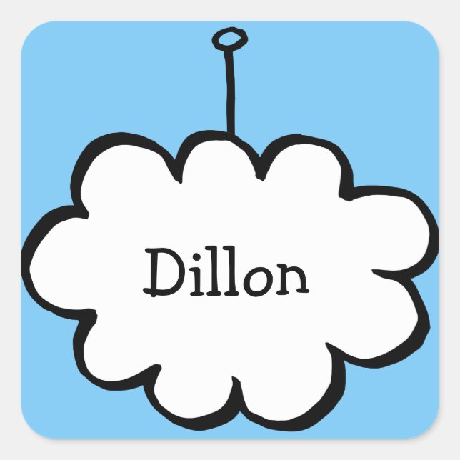 Adesivo Quadrado Nuvem Personalizada em uma Cadeia (Frente)