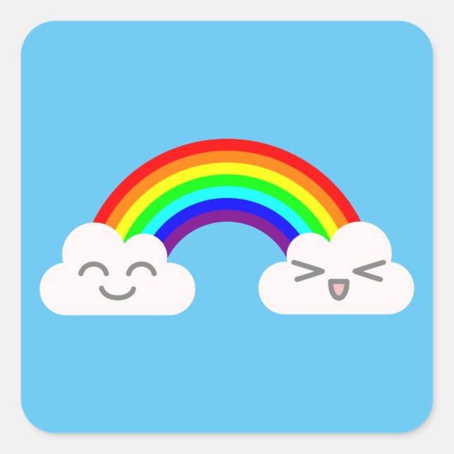 Adesivo Quadrado Nuvens Fofas e um Arco-íris (Frente)