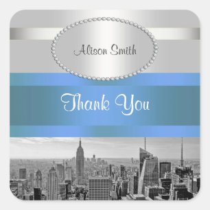 Adesivo Quadrado NYC Skyline BW 05 Branco Azul 2 Obrigado