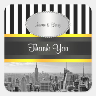 Adesivo Quadrado NYC Skyline BW ESB Blk Wht Strp Yello P Marcas de