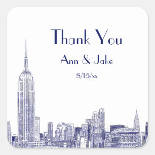 Adesivo Quadrado NYC Skyline Etch 01 Marca Favorável Obrigado Azul