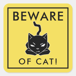 Adesivo Quadrado O amarelo engraçado Beware do sinal do gato