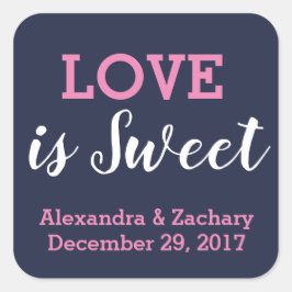 Adesivo Quadrado O amor é o doce Marinho preto cor-de-rosa azul fav