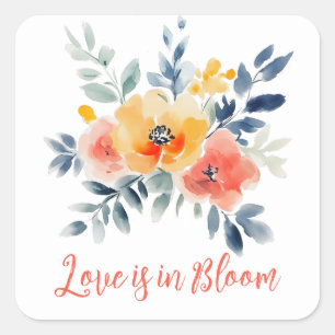 Adesivo Quadrado O Amor Está em Flor Hidrocores Florais Chá de Noiv
