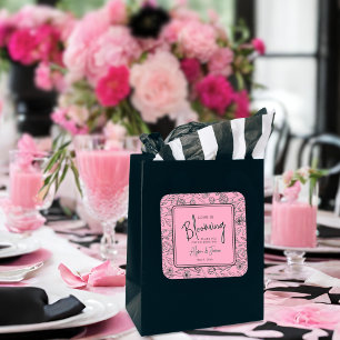 Adesivo Quadrado O amor está florescendo rosa e preto floral chá de
