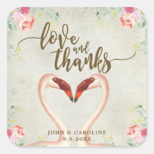 Adesivo Quadrado o amor flamingo cor-de-rosa e os obrigados favorec