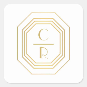 Adesivo Quadrado O art deco empilhou o ouro/branco do logotipo do